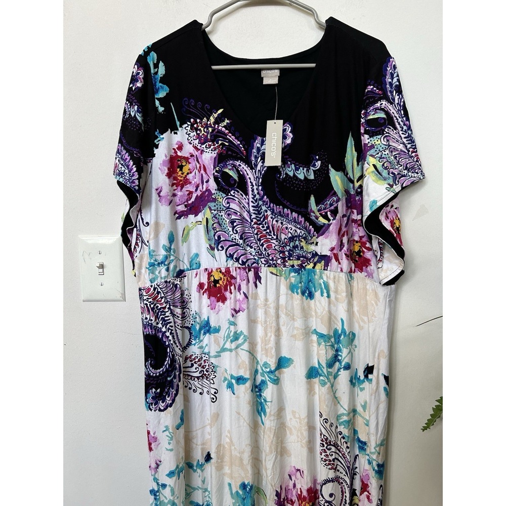 NWT Chicos Floral Paisley Patchwork Maxi Dress Vibrant Flutter Sleeve V-Neck 2X - Picture 4 of 7
